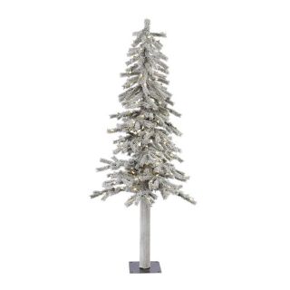 Vickerman 5 ft Pre Lit Alpine Flocked Slim Artificial Christmas Tree with White LED Lights