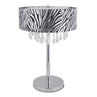 Elegant Designs Romazzino Crystal Collection 22.25 in. Chrome Table Lamp with Zebra Print Ruched Fabric Drum Shade LT1023 ZBA