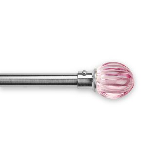 Adjustable Brushed Nickel Metal Curtain Rod Set with Pink Glass Finial
