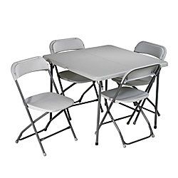Work Smart 5 Piece Folding Table Chair Set Gray