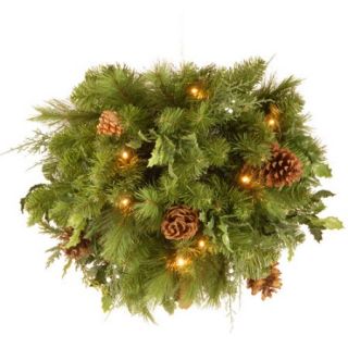 National Tree 20" Decorative Collection Juniper Mix Pine Kissing Ball with 30 Soft White LED battery Operated LED Lights