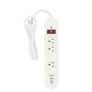 Globe Electric 3 Outlet 2 USB Power Strip with 3 ft. Cord   White 77782