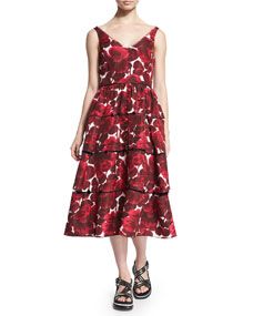 Marc Jacobs Sleeveless Hibiscus Print Tiered Dress, Pink