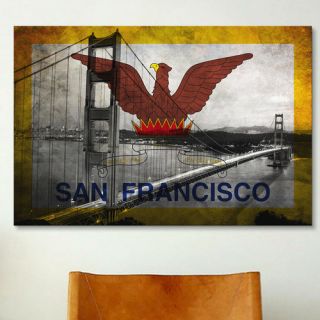 Flags San Francisco Golden Gate Bridge Graphic Art on Canvas