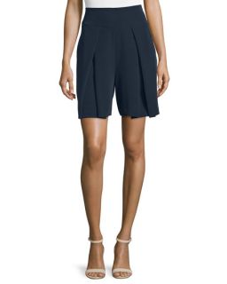 Milly High Waist Pleated Front Shorts, Navy