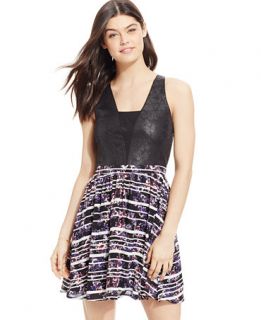 Material Girl Juniors Faux Leather Printed Skirt Fit and Flare Dress