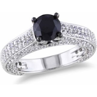 3 Carat T.G.W. Black Spinel and Created White Sapphire Sterling Silver Double Row Engagement Ring