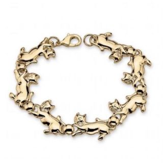 PalmBeach Jewelry 9107 Playful Cat Link Bracelet in Yellow Gold Tone, 8 inch