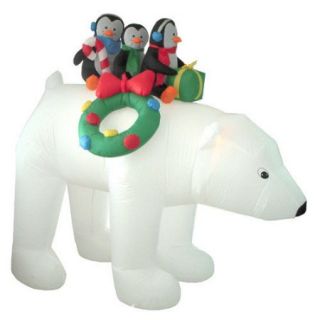 BZB Goods Christmas Inflatables Penguins on Polar Bear Decoration