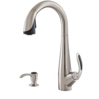 Pfister Nia Single Handle Pull Down Sprayer Kitchen Faucet with Soap Dispenser in Stainless Steel GT529 NIS