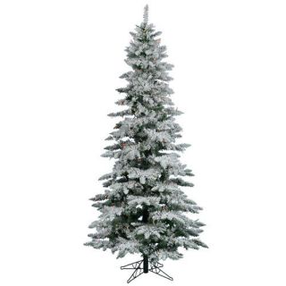 Vickerman Flocked Utica Fir 6.5' White Artificial Christmas Tree with 275 Multicolored LED Lights with Stand
