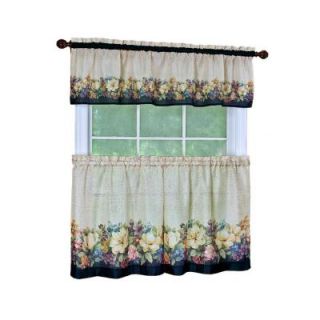 Achim 58 in. x 36 in. Antique Floral Printed Tier and Valance Set AFTL36BK12