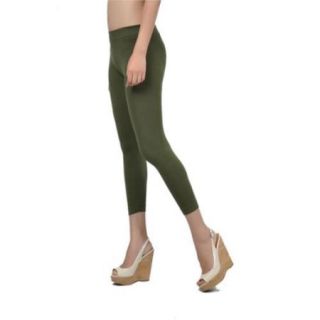 Junior Ladies Capri Length Leggings One Size   Army Green