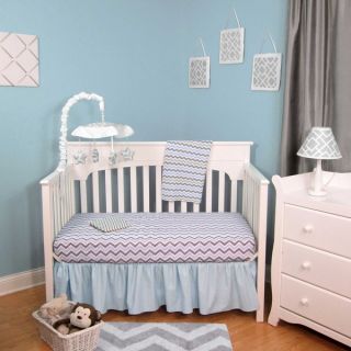 Chevron Blue, Grey Cotton 4 Piece Baby Crib Bedding Set   18916867