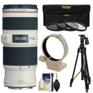 Canon EF 70 200mm f/4L IS USM Zoom Lens with Tripod + Ring Mount + 3 Filters + Kit 3 UV/CPL/ND8 Filters for EOS 6D, 70D, 5D Mark II III, Rebel T3, T3i, T4i, T5, T5i, SL1 DSLR Cameras