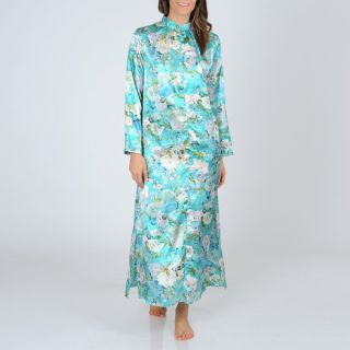 La Cera WomensTeal Floral Print Zip front Robe  