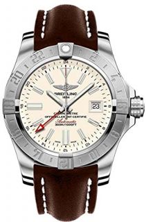 Breitling Avenger II GMT Silver Dial Brown Leather Automatic Mens