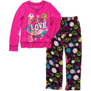 Faded Glory Girls' Long Sleeve Sleepshirt and Fleece Sleep Pant Sleepwear Set