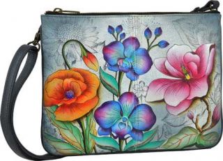 Womens Anuschka Hand Painted Triple Compartment Crossbody   Floral Fantasy