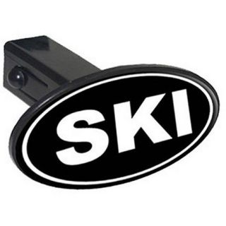 Ski Euro Oval White On Black 1 1/4 inch (1.25") Oval Tow Trailer Hitch Cover Plug Insert