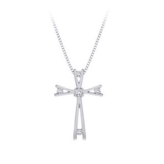 Bezel Set Diamond Cross Pendant with Chain in Sterling Silver (1/10 cttw)