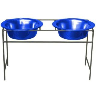 Platinum Pets 4 Cup Wrought Iron Modern Diner Dog Stand with Extra Wide Rimmed Bowls in Blue MDDS32BLU