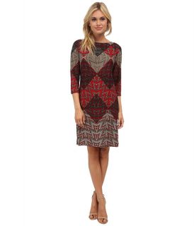 London Times Placement Print Shift Dress Red