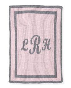 Butterscotch Blankees Monogram Knit Striped Trim Baby Blanket, Pink