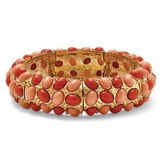 PalmBeach Jewelry Simulated Coral Stretch Bracelet in Yellow Gold Tone