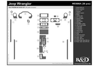 2007 2010 Jeep Wrangler Wood Dash Kits   B&I WD698A DCF   B&I Dash Kits