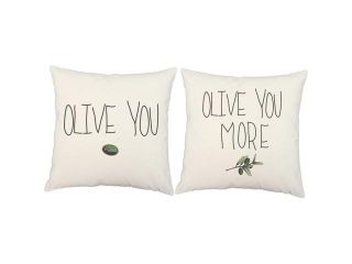 Olive You Throw Pillow Covers 16x16 White Cotton Shams