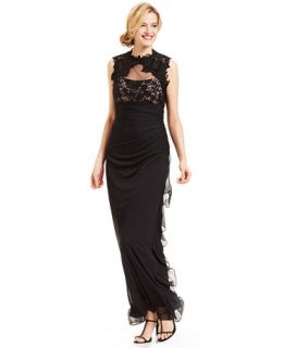 Betsy & Adam Illusion Lace Cascade Ruffle Gown   Dresses   Women