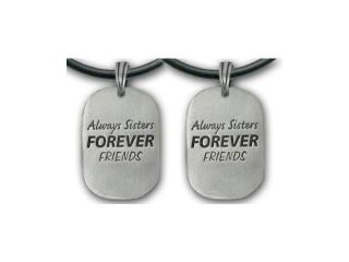 2pc Double Set   Always Sisters   Forever Friends Necklace   Pewter Pendant with black PVC rope/chain included!
