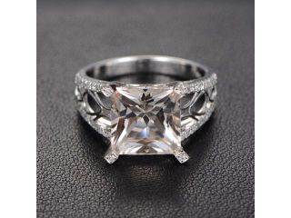 Morganite Engagement Ring with Diamonds,Antique Art Deco,Princess,14K White Gold