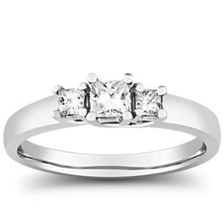 2ct Three Stone Princess Cut Diamond Ring 14K White Gold