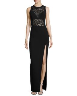 Michael Kors Sleeveless Lace Inset Gown, Black