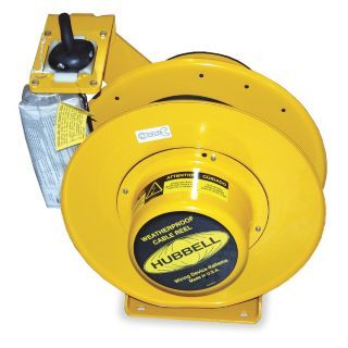 HUBBELL WIRING DEVICE KELLEMS Yellow Retractable Cord Reel, 25 Max. Amps, Cord Ending: Flying Lead, 50 ft. Cord Length   1TRB7|HBL501032W   