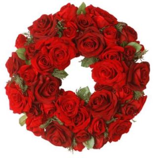 National Tree Company 15 in. Decorated Wreath with Velvet Mixed Roses and Cedar in Foam Base RAV WL1265 1
