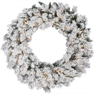 Vickerman Flocked Snow Ridge Pre Lit Wreath   Christmas Wreaths