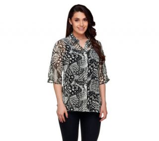 Isaac Mizrahi Live Butterfly Print Top with Tank —