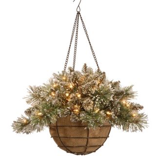 20 inch Glittery Bristle Pine Hanging Basket   16815568  