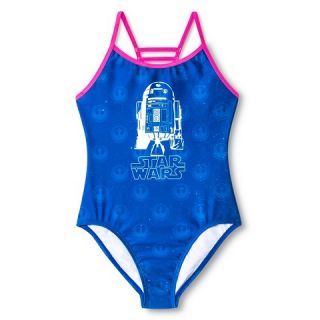 Star Wars R2D2 Girls 1 Piece Swimsuit   Blue