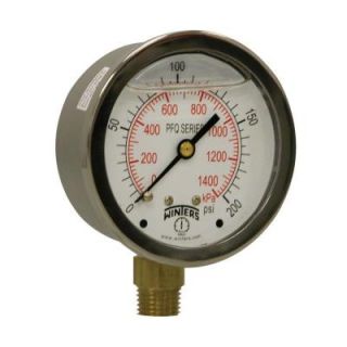 Winters Instruments PFQ Series 2.5 in. Stainless Steel Liquid Filled Case Pressure Gauge with 1/4 in. NPT LM and Range of 0 200 psi PFQ806R1