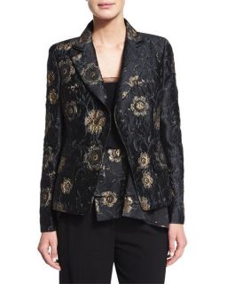 Donna Karan Metallic Floral Embroidered Jacket, Black/Gold