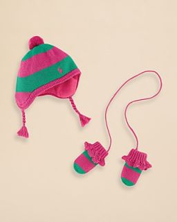Ralph Lauren Childrenswear Infant Girls' Rugby Stripe Hat & Mittens   Sizes 3 9 Months