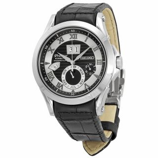 Seiko Kinetic Premier Perpetual Black and Silver Dial Black Leather